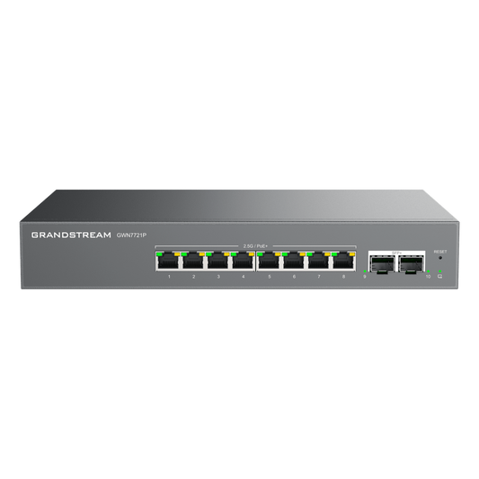 Switch L2 Lite Administrable de 10 Puertos / 8 Puertos Ethernet 2.5 Gigabits / 2 Puertos SFP+ 10 Gigabits / PoE+ 802.3af/at / VLAN 802.1Q / QoS / IGMP Snooping / Montaje en Escritorio o Pared