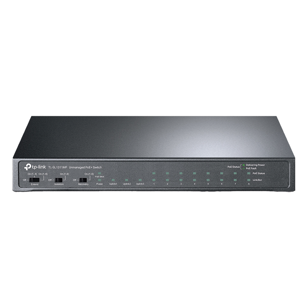 Switch PoE+ No Administrable De Escritorio 11 Puertos / 8 puertos 10/100 Mbps PoE af/at Inteligiente / Presupuesto 124 W / Hasta 250 metros