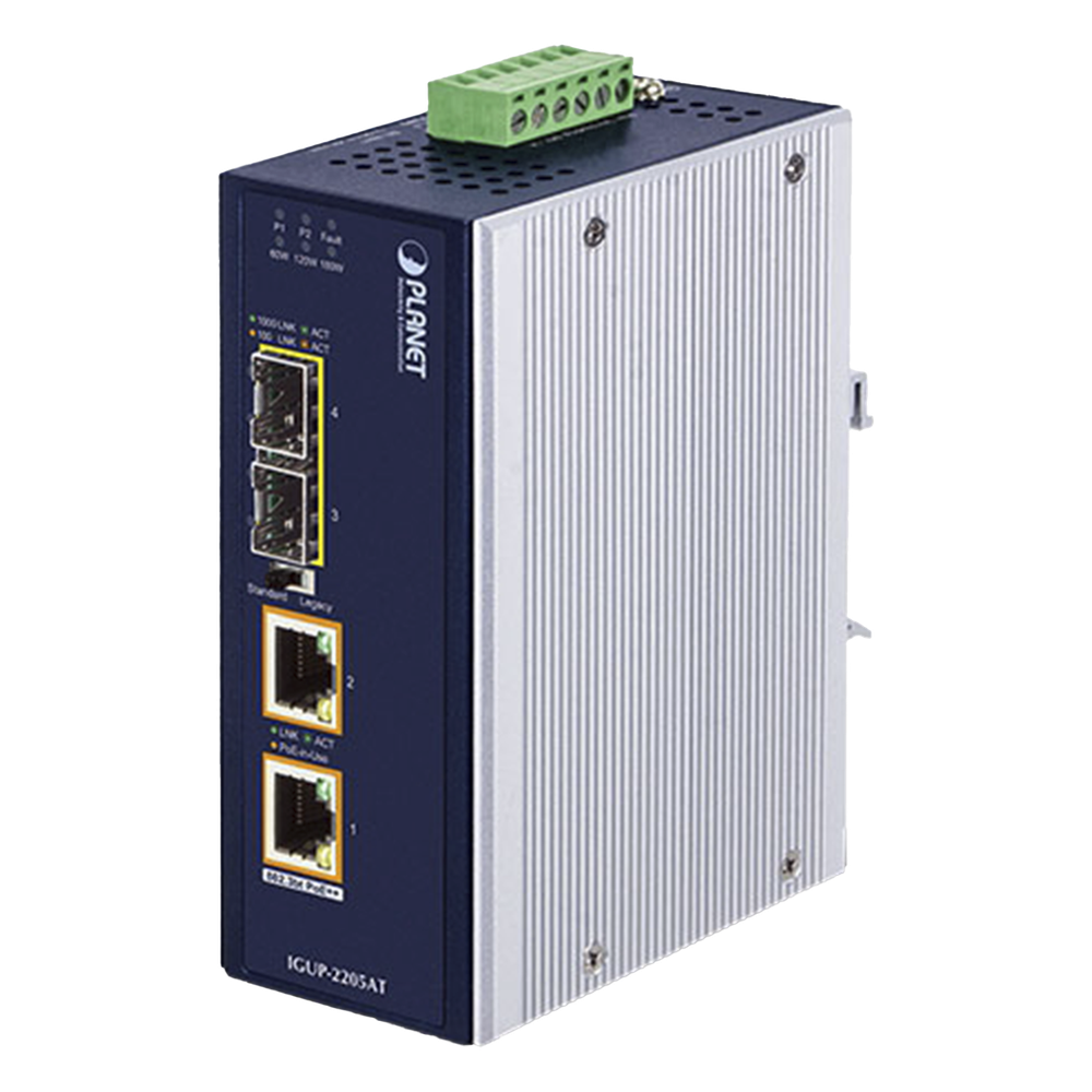 Convertidor de Medios Industrial de 2 Puertos SFP 100/1000X a 2 Puertos RJ45 10/100/1000T 802.3bt PoE++