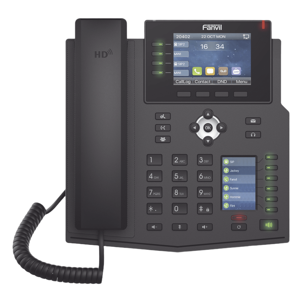 Teléfono IP Empresarial con Estándares Europeos, 16 líneas SIP con pantalla LCD a color 3.5", 30 teclas DSS/BLF, puertos Gigabit, IPv6, Opus y conferencia de 3 vías, PoE/DC