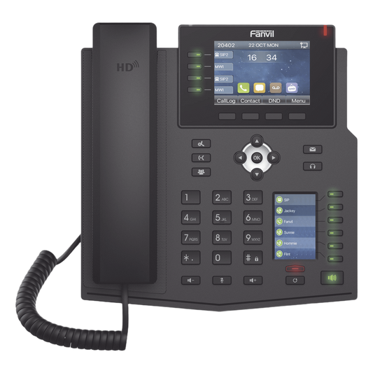 Teléfono IP Empresarial con Estándares Europeos, 16 líneas SIP con pantalla LCD a color 3.5", 30 teclas DSS/BLF, puertos Gigabit, IPv6, Opus y conferencia de 3 vías, PoE/DC