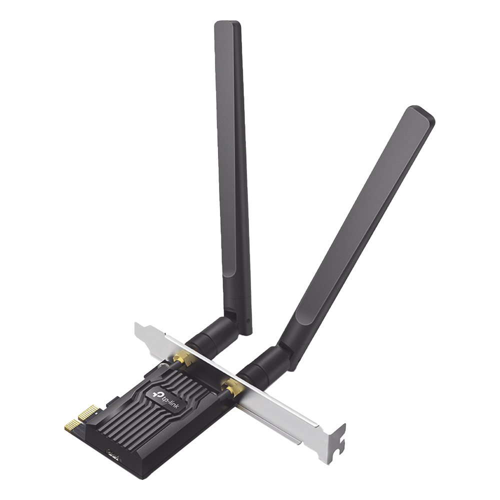 Adaptador  PCIe inalámbrico doble banda AX1800 Mbps / Seguridad Inalámbrica WPA3 /Antena de alta ganancia / Tecnología MU-MUMO 2X2 / Soporte de perfil bajo y Altura completa / Bluetooth 5.2
