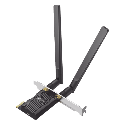 Adaptador  PCIe inalámbrico doble banda AX1800 Mbps / Seguridad Inalámbrica WPA3 /Antena de alta ganancia / Tecnología MU-MUMO 2X2 / Soporte de perfil bajo y Altura completa / Bluetooth 5.2