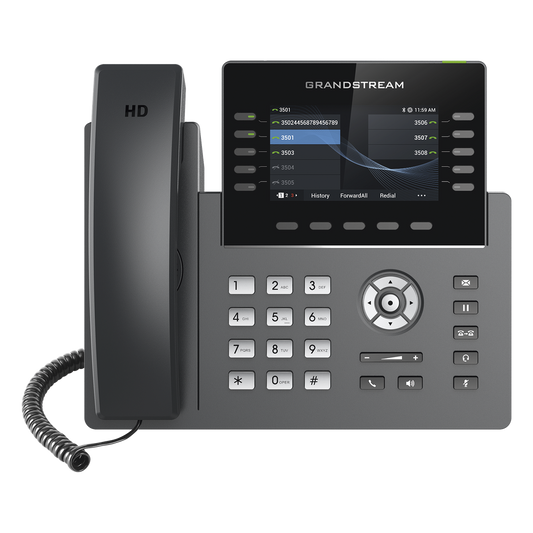 Teléfono IP Wi-Fi, Grado Operador, 10 líneas SIP con 5 cuentas, pantalla a color 4.3", puertos Gigabit, Bluetooth, PoE, codec Opus, IPV4/IPV6 con gestión en la nube GDMS