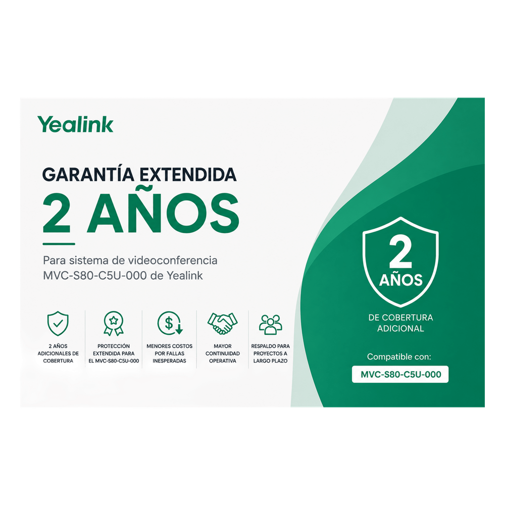 Garantia Extendida de 2 Años para Sistemas de Videoconferencia MVC-S80-C5U-000 de Yealink