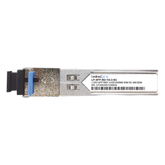 Transceptores Ópticos Bidireccionales SFP (Mini-Gbic) / Monomodo 1310 & 1550 nm / 1.25 Gbps / 1000BASE-BX / Conector SC/UPC Simplex / DDM / Hasta 3 km / 2 Piezas