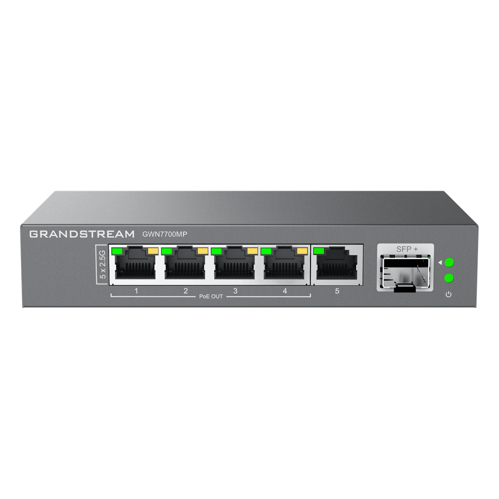 Switch de Red Multi-Gigabit No Administrable / 5 Puertos de2.5 Gbps (4 PoE) / Puerto SFP+ Fibra 1 o 10 Gbps / Montaje en Escritorio o Pared / Plug-and-Play / Tecnología Verde