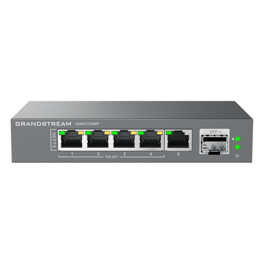 Switch de Red Multi-Gigabit No Administrable / 5 Puertos de2.5 Gbps (4 PoE) / Puerto SFP+ Fibra 1 o 10 Gbps / Montaje en Escritorio o Pared / Plug-and-Play / Tecnología Verde