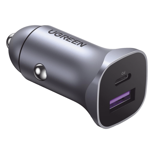 Cargador de Auto 30W | 2 Puertos USB-A y USB-C | Carga Rápida | Compatible con Vehículos de 12 y 24 VCD | PD3.0, QC4.0, SCP, PPS | Indicador Led | Diseño Compacto | Chip Inteligente | Caja de Aluminio