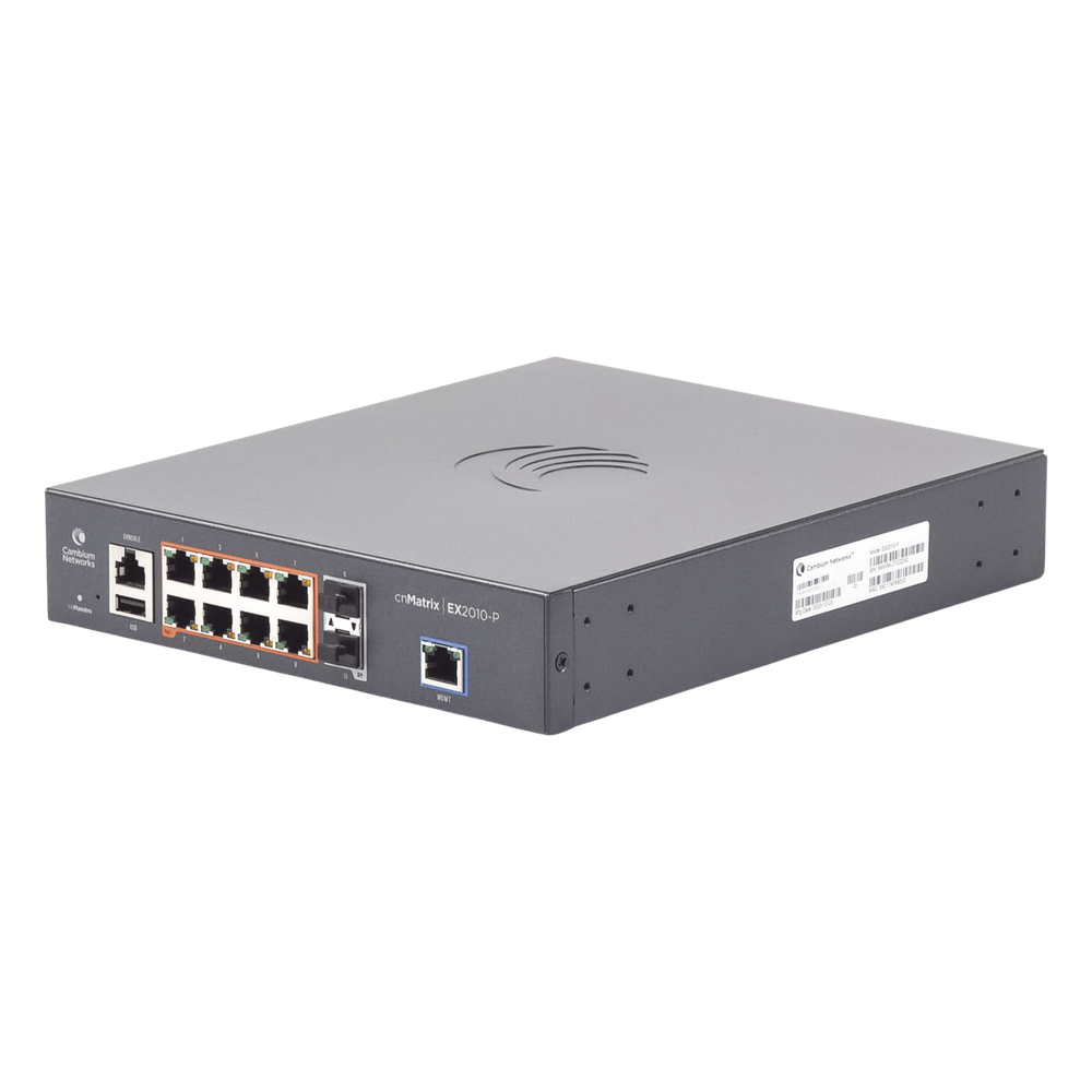 Switch cnMatrix EX2010-P capa 3 de 10 puertos(8 PoE Gigabit 802.3af/at, 2 SFP, 1 consola, 1 MNGMT, 1 USB)  administración desde la Nube (MX-EX2010PXA-U)