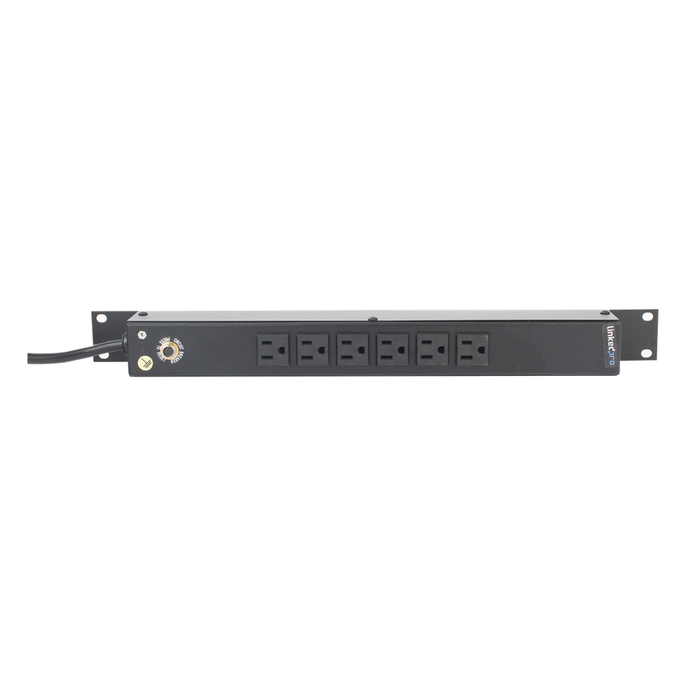 Multicontacto Horizontal (PDU) de 6 Contactos (NEMA 5-15R) Rack 19" 1UR. Voltaje Entrada/Salida: 120Vca/15A