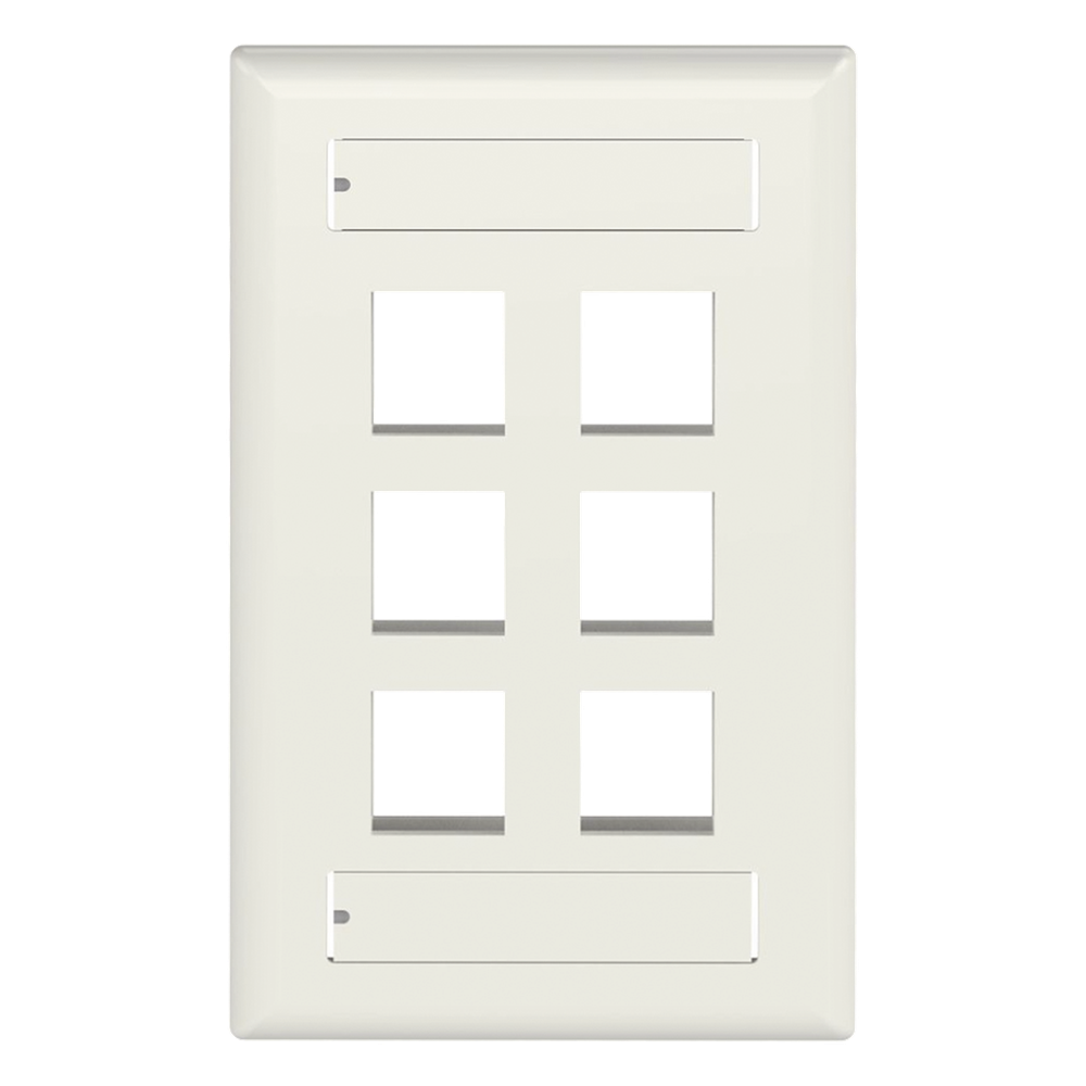 Placa de Pared Vertical, Salida Para 6 Puertos Keystone, Con Espacios Para Etiquetas, Color Blanco Mate