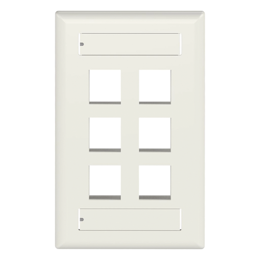 Placa de Pared Vertical, Salida Para 6 Puertos Keystone, Con Espacios Para Etiquetas, Color Blanco Mate