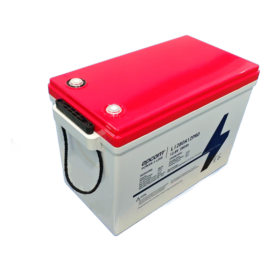 Batería de Litio Ciclo Profundo / 12.8 Vcc 280Ah (3.58 kWh) / LiFePO4 / 6000 Ciclos / Descarga 140A / Carga Rápida 100A / Solar y Marina / BMS con Corte a 11.2V