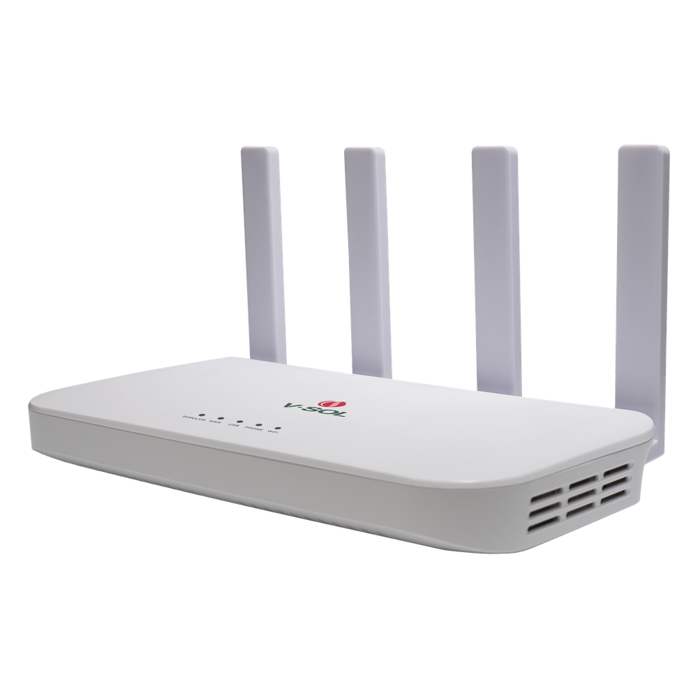 ONU XGSPON / Wi-Fi 6 / 1 Puerto RJ45 2.5 Gbps / 3 Puertos RJ45 1 Gbps / 1 FXS / 1 Puerto USB /