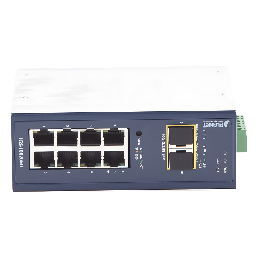 Switch Industrial Administrable Capa 2, 8 Puertos 10/100/1000T, 2 Puertos SFP 1G / 2.5 G BASE X