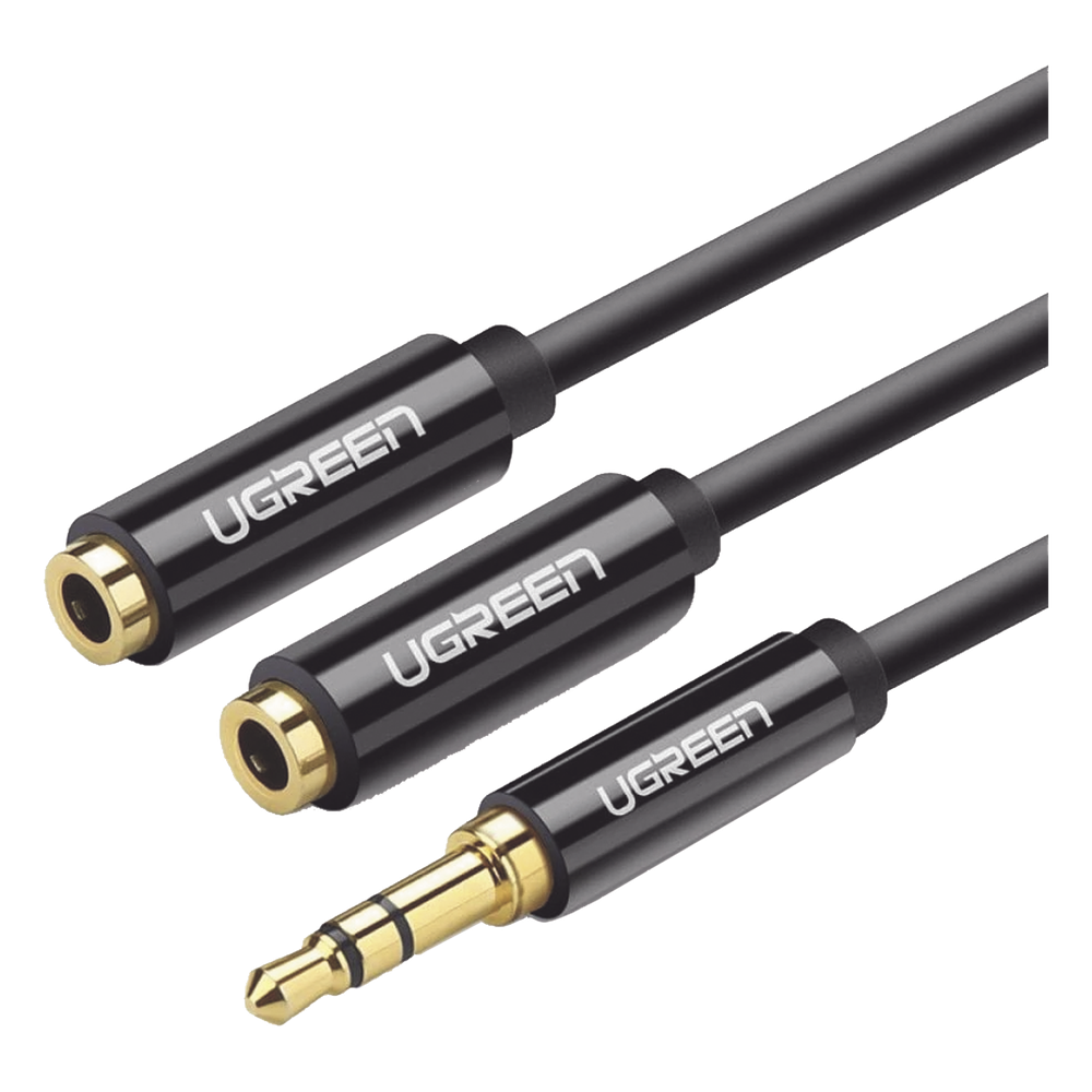 Cable Adaptador/Divisor de Audio de 3.5mm Macho a 2 Terminales de 3.5mm Hembra / 25 cm de Longitud / Cable TPE / Color Negro