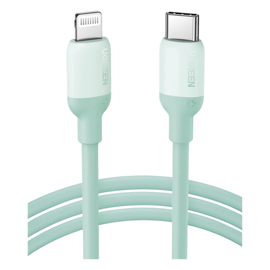 Cable USB-C a Lightning / Certificado MFi / 1 Metro / Adecuado para iPhone, iPad, iPod / Carga Rápida PD 20W /  Sincronización de Datos de hasta 480 Mbps / Goma de Silicona y  TPE. / Suave al Tacto / Color  Green