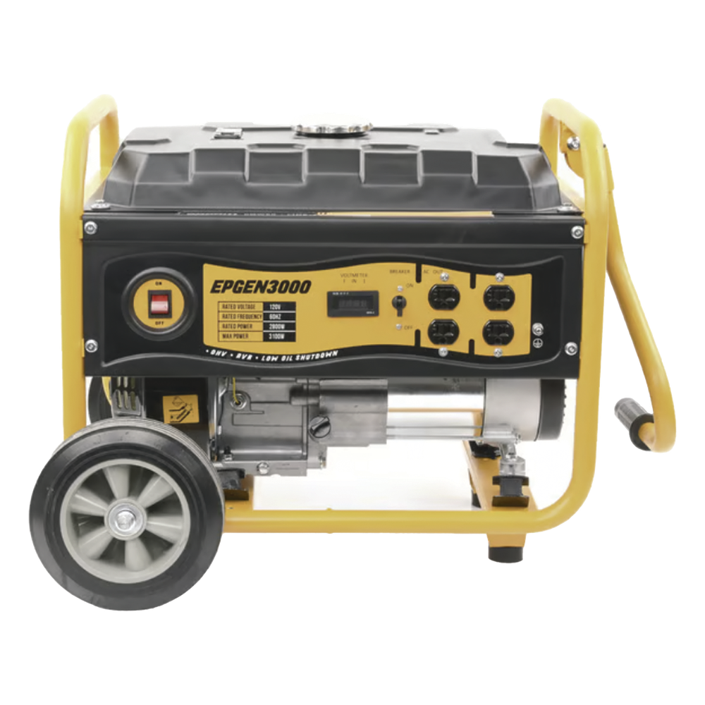 Generador a Gasolina / Planta de Emergencia 3kW (7HP), 110Vca, Encendido de Jalón, Jaula con Ruedas para Fácil Traslado