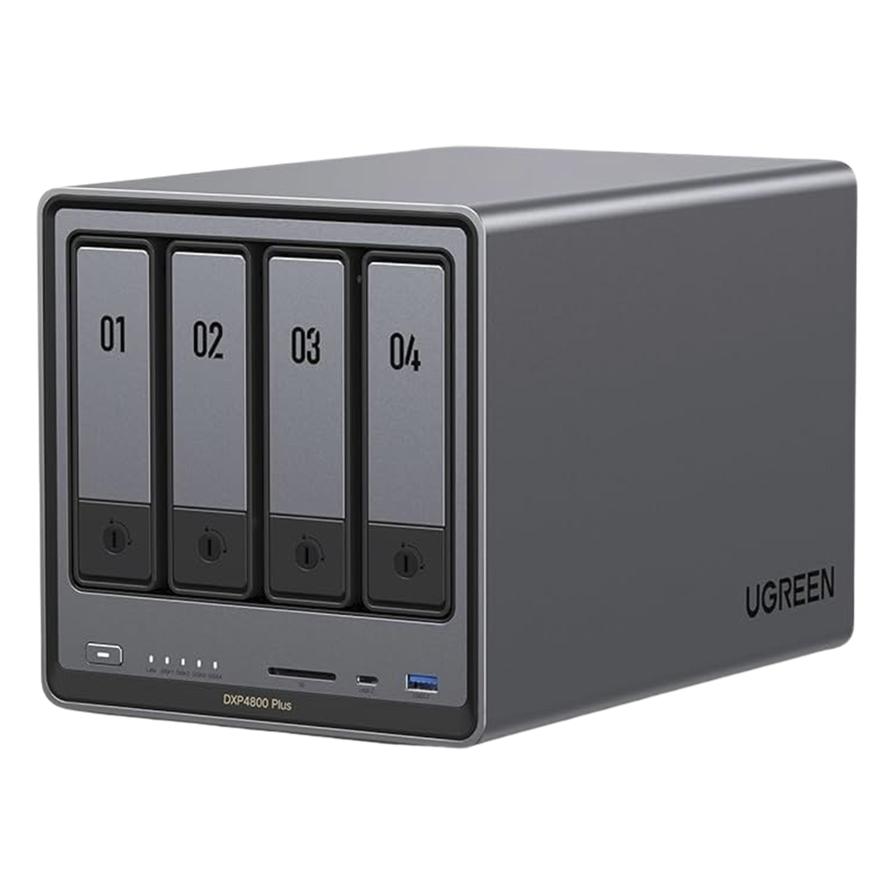 NAS UGREEN NASync DXP4800 Plus / Procesador Intel Pentium Gold 8505 5 Núcleos / 4 Bahías SATA + 2 M.2 NVMe PCIe 4.0 / 8GB DDR5 Expandible a 64GB / 10GbE + 2.5GbE / USB 3.2 Gen 2 Tipo C / HDMI 4K / Sistema Almacenamiento Conectado Red