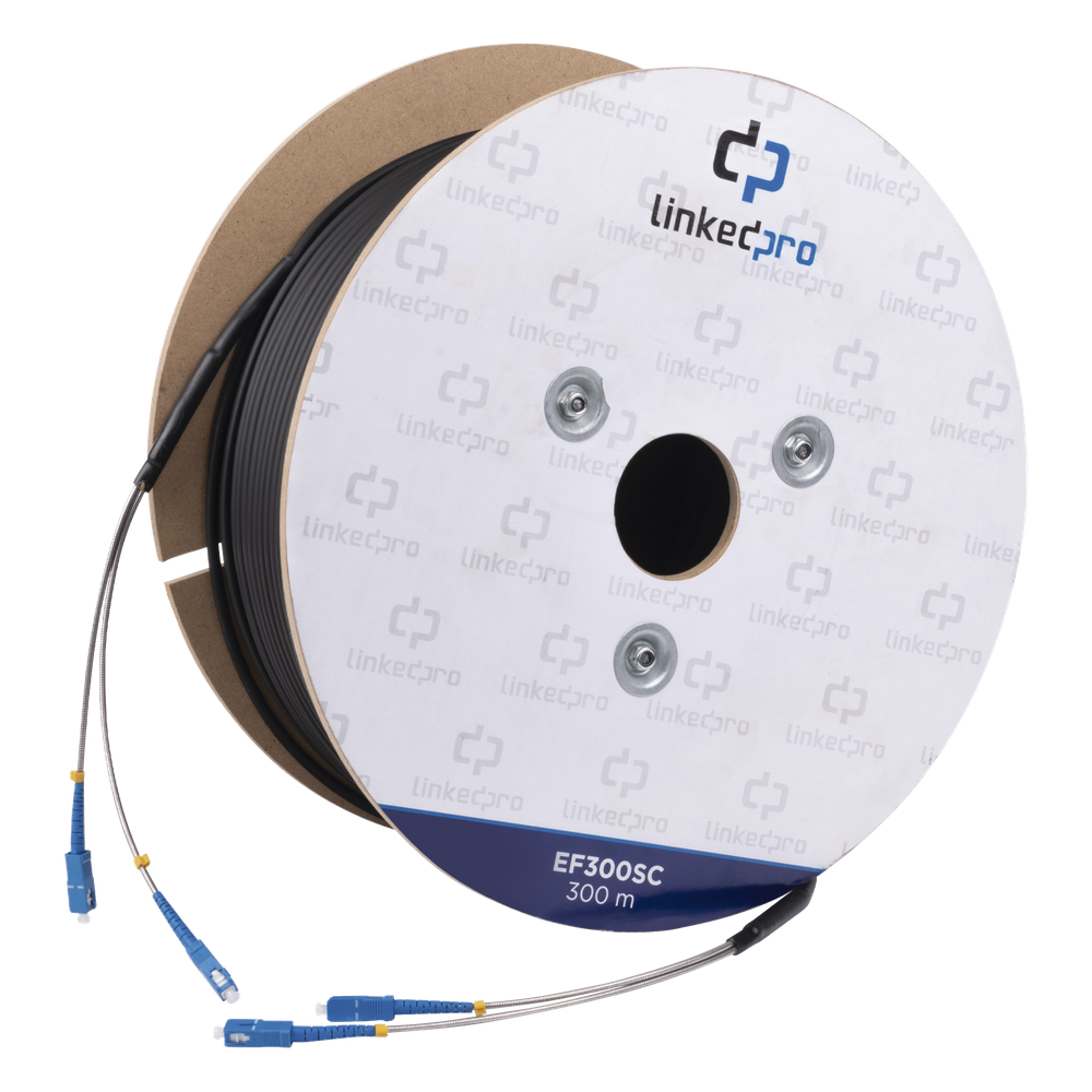 Carrete de Fibra Óptica Monomodo con Conectores SC-SC Duplex, Reforzada con Kevlar, de 300 Metros (984.25 Pies), Para Instalaciones Subterráneas por Tubería