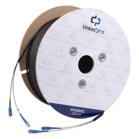 Carrete de Fibra Óptica Monomodo con Conectores SC-SC Duplex, Reforzada con Kevlar, de 300 Metros (984.25 Pies), Para Instalaciones Subterráneas por Tubería