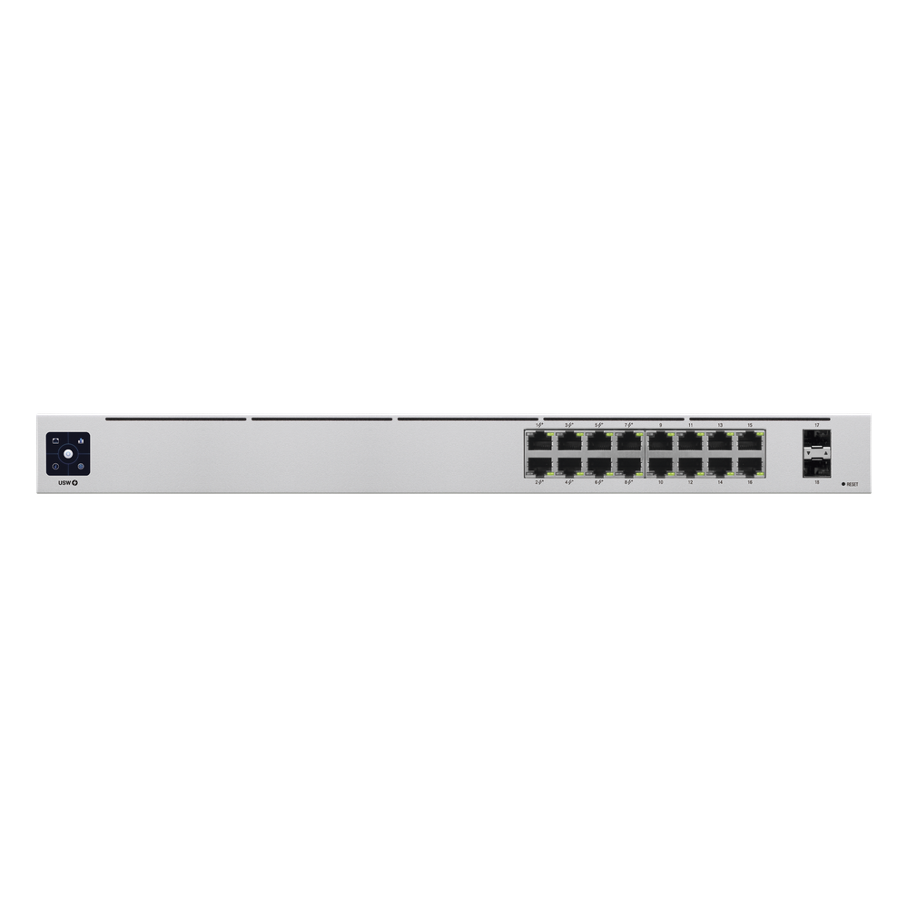 UniFi Switch USW-16-POE Gen2, Capa 2 de 16 puertos (8 puertos PoE 802.3af/at + 8 puertos Gigabit) + 2 puertos 1G SFP, 42W, pantalla informativa