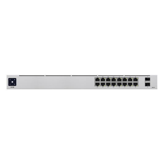 UniFi Switch USW-16-POE Gen2, Capa 2 de 16 puertos (8 puertos PoE 802.3af/at + 8 puertos Gigabit) + 2 puertos 1G SFP, 42W, pantalla informativa