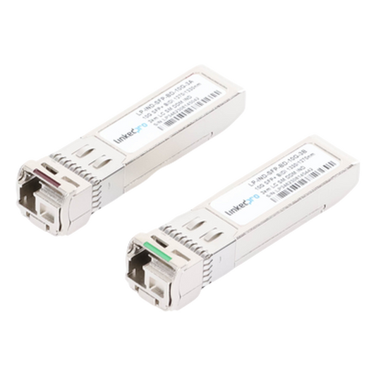 Transceptores Ópticos Industriales Bidireccionales SFP+ (Mini-Gbic) / Monomodo 1270 & 1330 nm / 10 Gbps / 10GBASE / Conector LC/UPC Simplex / DDM / Hasta 3 km / 2 Piezas