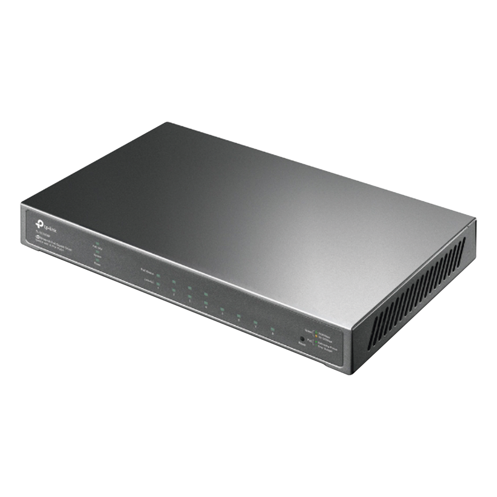 Switch Omada / 8 Puertos Gigabit  / 4 Puertos PoE+ 802.3at/af / Presupuesto PoE 62 W / 30 W por Puerto / Gestión Cloud Omada / L3 Static Routing / Sin Ventilador / Metal