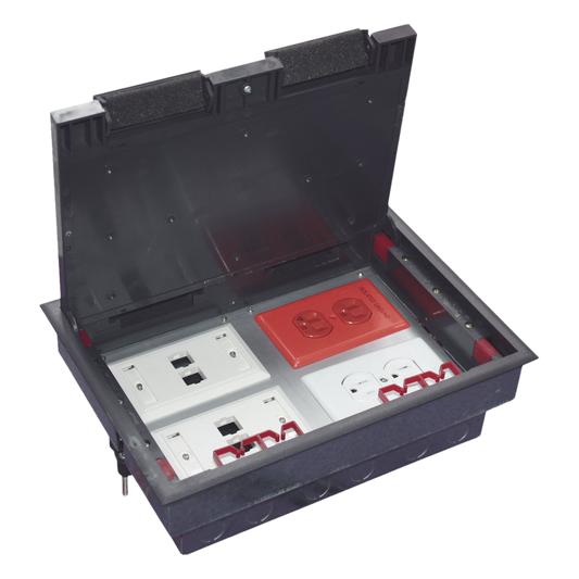 Caja de Piso para Cuatro Módulos Universales (Socket M4), para Alimentación Eléctrica y Redes de Datos (11000-43401) No Incluye Faceplates