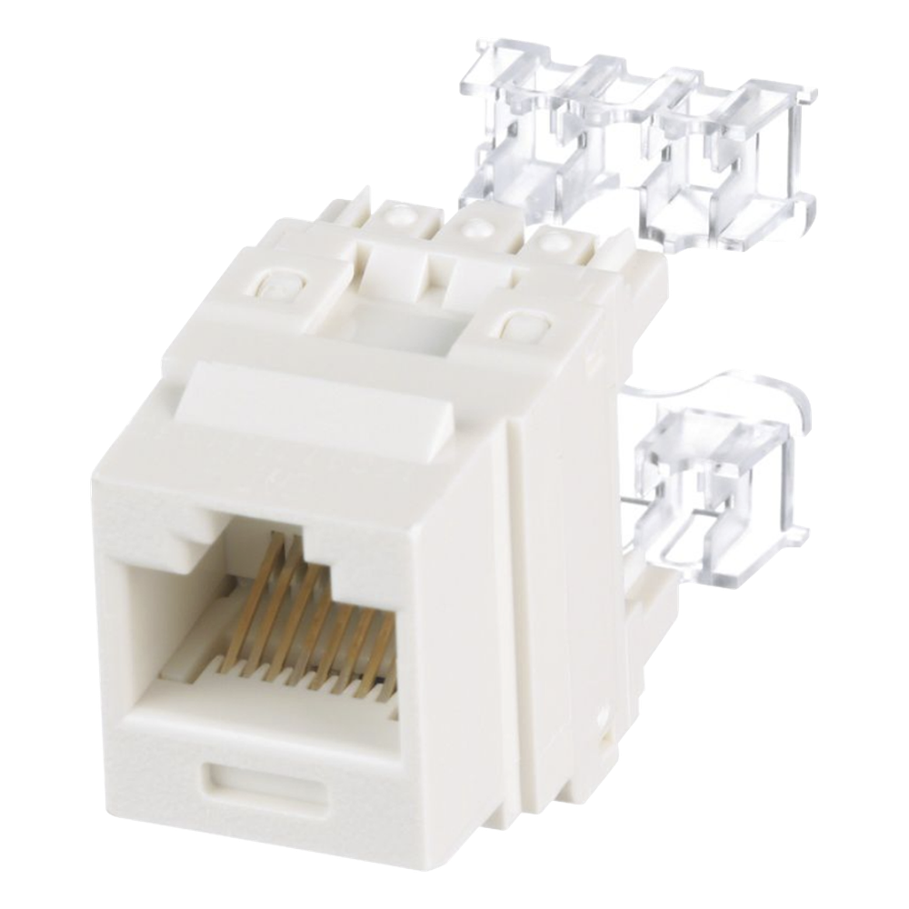 Conector Jack Estilo 110 (de Impacto), Tipo Keystone, Categoría 6, de 8 Posiciones y 8 Cables, Color Blanco Mate