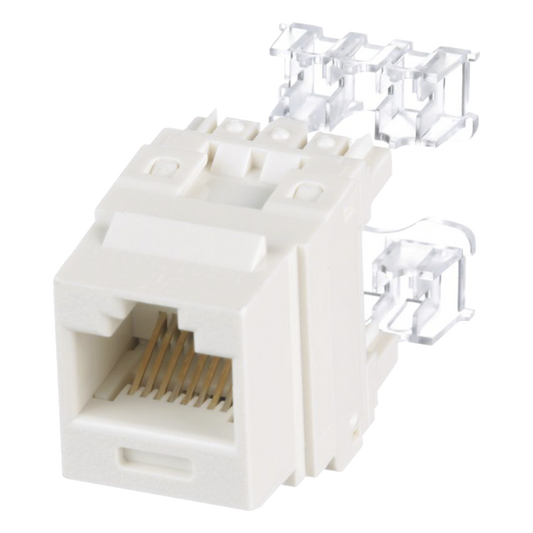 Conector Jack Estilo 110 (de Impacto), Tipo Keystone, Categoría 6, de 8 Posiciones y 8 Cables, Color Blanco Mate