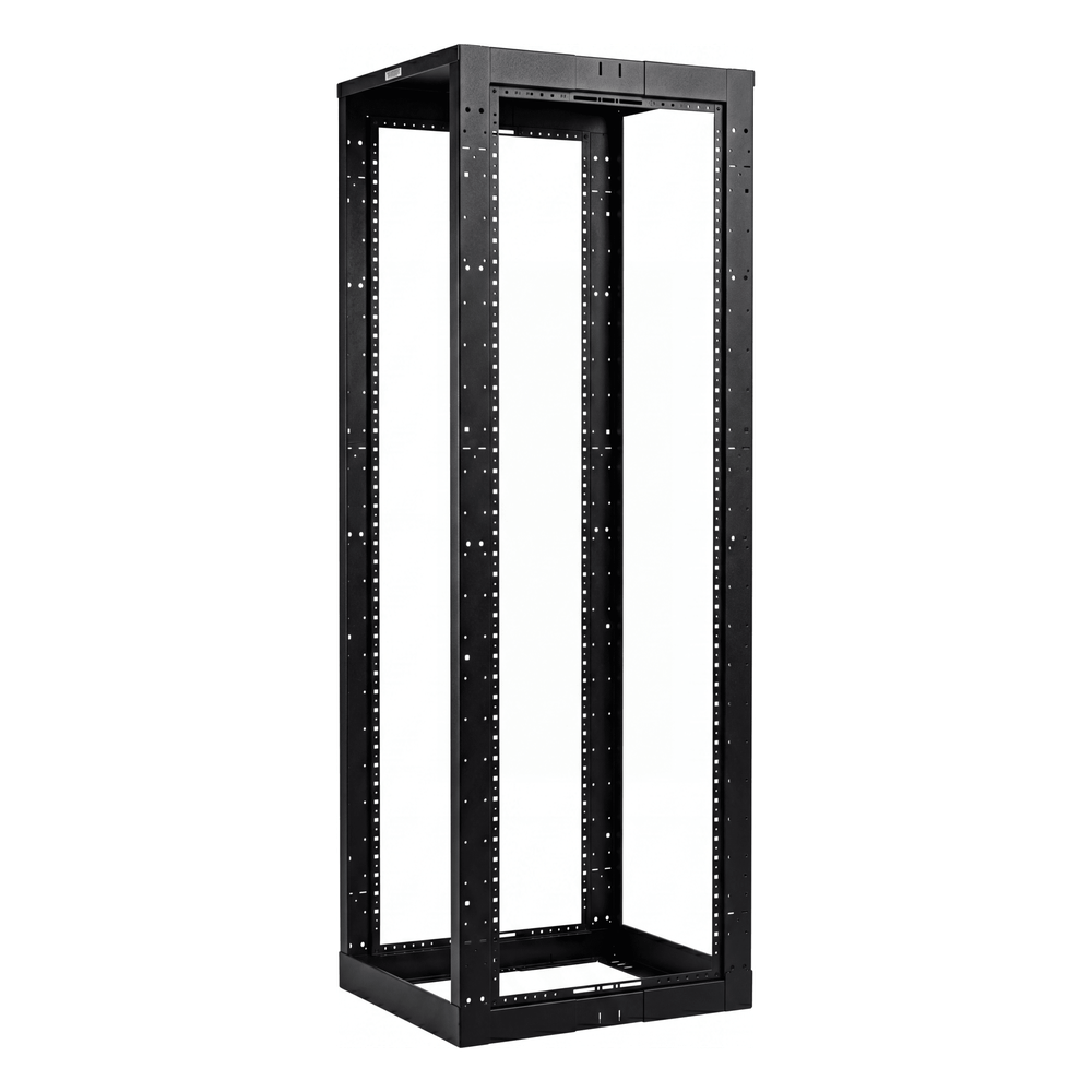 Rack de Cuatro Postes Estándar de 19", Rieles Con Orificio Para Tuerca Enjaulada, Profundidad Ajustable de 23 a 42 in, 45 Unidades de Rack, Color Negro