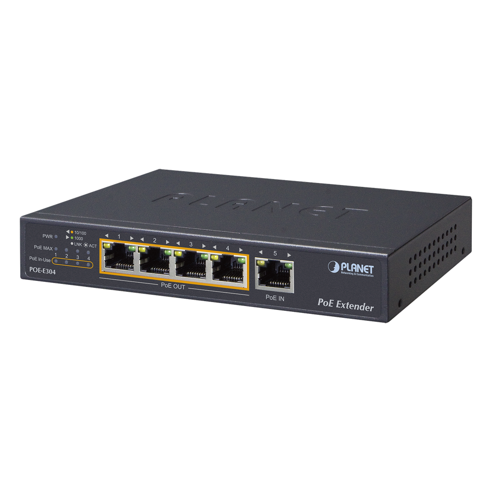 Extensor Ultra PoE de 65 Watts Con 4 Puertos Gigabit de Salida 802.3 af/at