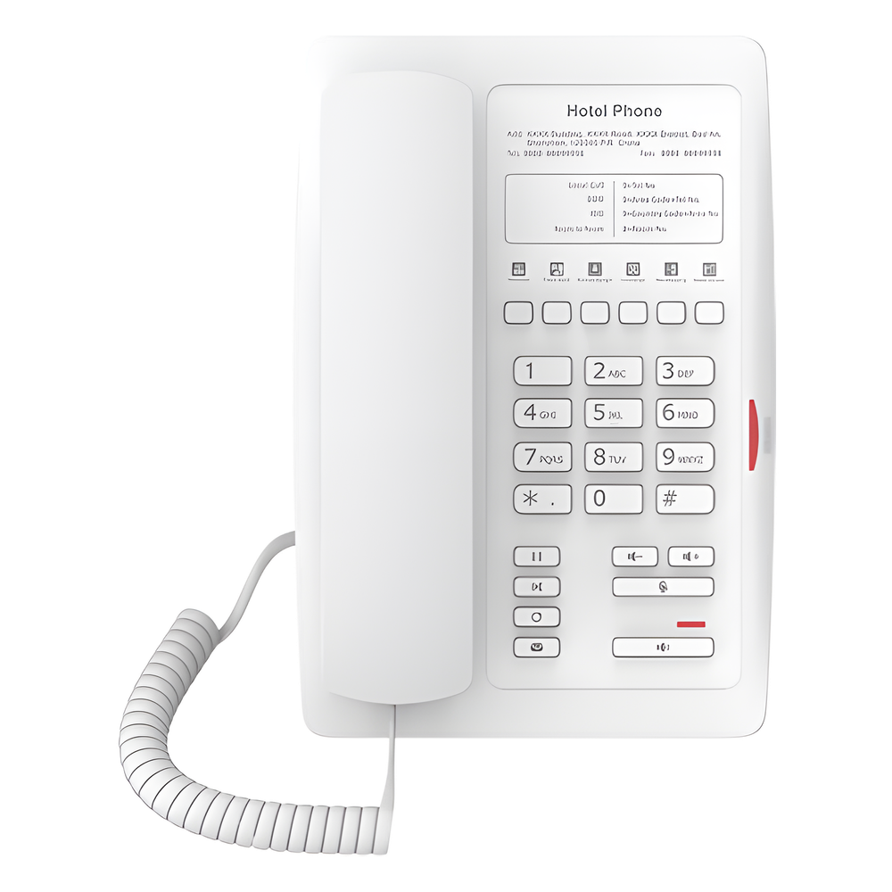 Teléfono IP para Hotelería, profesional con 6 teclas programables para servicio rápido (Hotline), plantilla personalizable con PoE