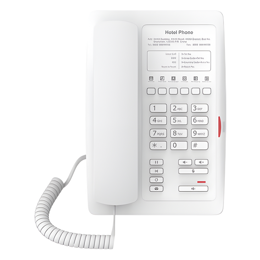 Teléfono IP para Hotelería, profesional con 6 teclas programables para servicio rápido (Hotline), plantilla personalizable con PoE