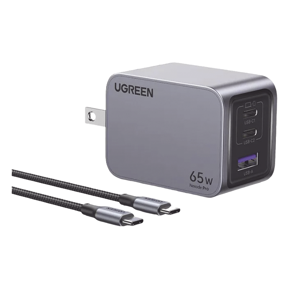 Cargador de 65W serie Nexode Pro | 3 Puertos de Carga Rápida | 2 USB-C | 1 USB-A | Tecnología GaNInfinity | PD3.1 de 65W / QC4.0 | Tecnología de Protección Térmica | Optimiza la Carga | Caja de Aluminio | Incluye Cable U