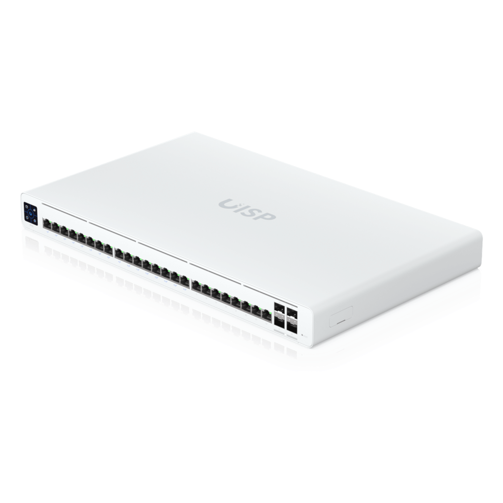 UISP Switch Pro – Switch PoE de 220 W (27 V) con 24 Puertos GbE, 16 Puertos PoE Pasivo 27 V y 4 Puertos SFP+ 10G