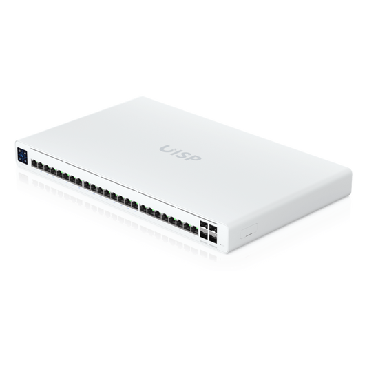 UISP Switch Pro – Switch PoE de 220 W (27 V) con 24 Puertos GbE, 16 Puertos PoE Pasivo 27 V y 4 Puertos SFP+ 10G