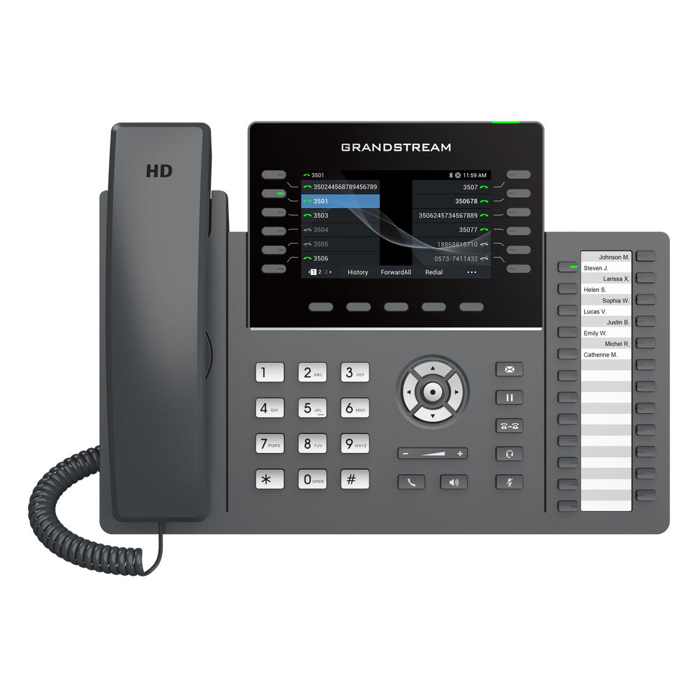 TELÉFONO IP PROFESIONAL DE 12 LÍNEAS / 24 TECLAS DE EXTENSIÓN PROGRAMABLES / WI-FI 6 / POE INTEGRADO / PANTALLA LCD 4.3 PULGADAS / SEGURIDAD DE NIVEL EMPRESARIAL / BLUETOOTH INTEGRADO / COMPATIBLE CON GDMS / AUDIO HD CON NOISE-SHIELD