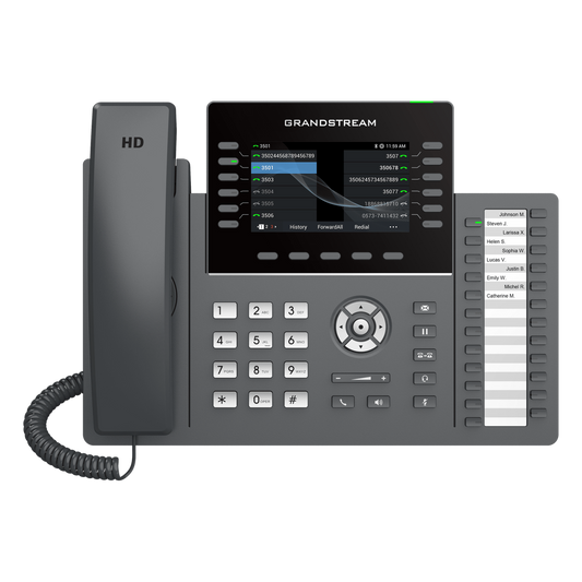 TELÉFONO IP PROFESIONAL DE 12 LÍNEAS / 24 TECLAS DE EXTENSIÓN PROGRAMABLES / WI-FI 6 / POE INTEGRADO / PANTALLA LCD 4.3 PULGADAS / SEGURIDAD DE NIVEL EMPRESARIAL / BLUETOOTH INTEGRADO / COMPATIBLE CON GDMS / AUDIO HD CON NOISE-SHIELD