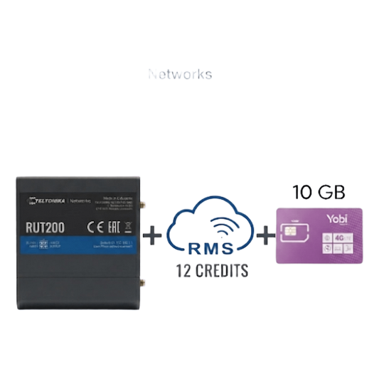 Router Teltonika LTE/4G RUT200 + 12 creditos RMS  + SIM de YOBI de 10GB por Mes durante un año de servicio (solo datos)