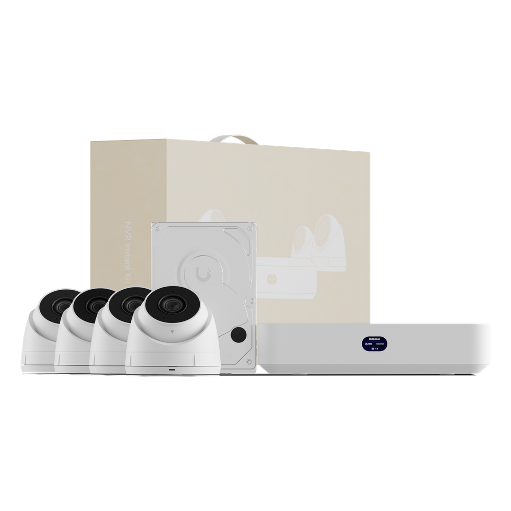 UniFi Protect UNVR Instant Kit – Solución Todo en Uno con NVR Instant, 4 Cámaras G5 Turret Ultra y Disco Duro de 1 TB para una Configuración Rápida y Sencilla