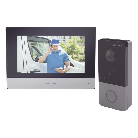 Kit de Videoportero IP Poe Estandar con llamada a App de Smartphone (HikConnect) / Apertura con tarjeta MIFARE / Frente de calle IP65 / Soporta 1 Departamento