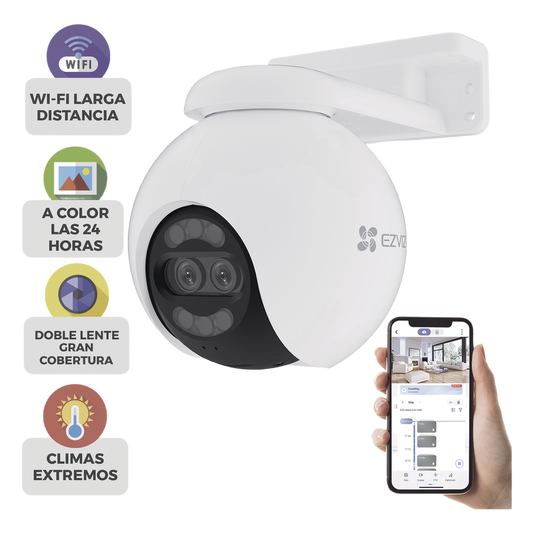 Cámara PT / Wi-Fi / Lente Dual / Panorámica 360° / Resolución 4K / Visión Nocturna ColorFULL  / IA Detección de Humanos y Vehiculos / Alarma con Sirena y Luz / IP65