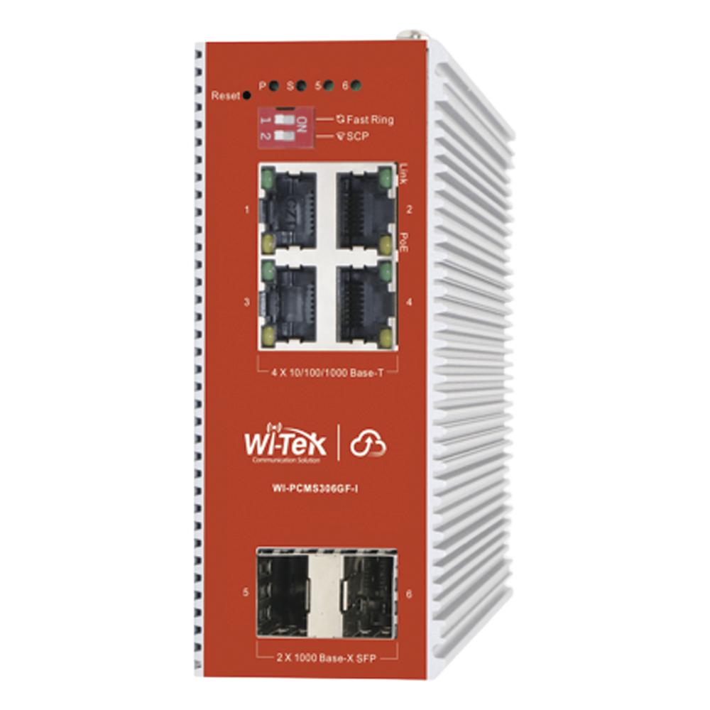 Switch L2+ PoE Industrial / Administración Cloud-Web-CLI / 4 Puertos PoE af/at 100/1000 Mbps / 2 Puertos SFP Gigabit / Presupuesto PoE 120 W / Protocolo ERPS (redundancia enlaces)
