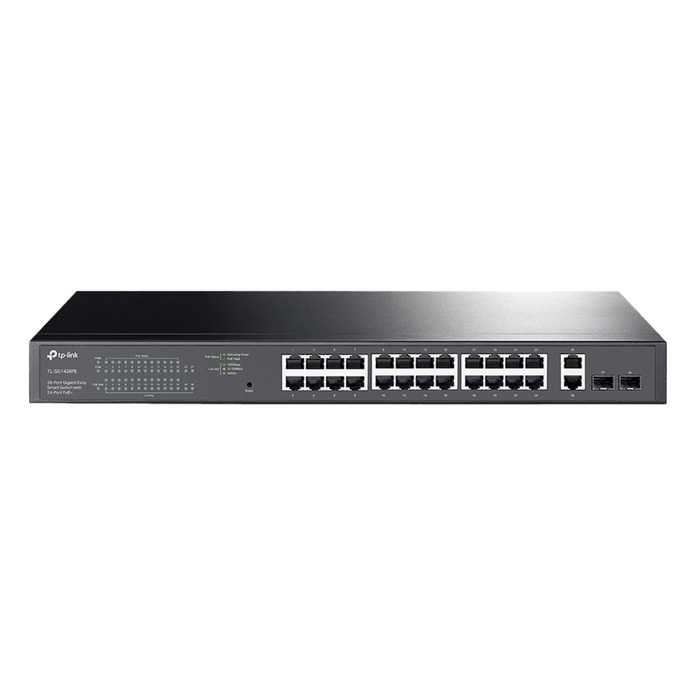 Switch PoE Administrable 24 puertos 10/100/1000 Mbps / 2 puertos SFP / 24 puertos PoE af/at / Presupuesto PoE 250W /