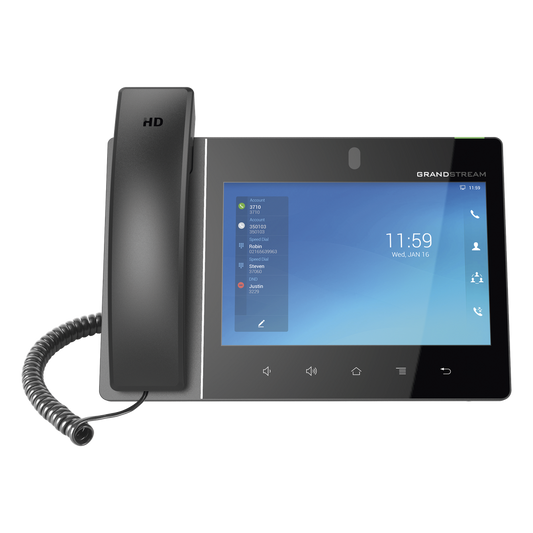 Teléfono IP Android 11, 16 líneas SIP con 16 cuentas, pantalla táctil  8", puertos Gigabit, Wi-Fi, Bluetooth, PoE, codec Opus, IPV4/IPV6 con gestión en la nube GDMS
