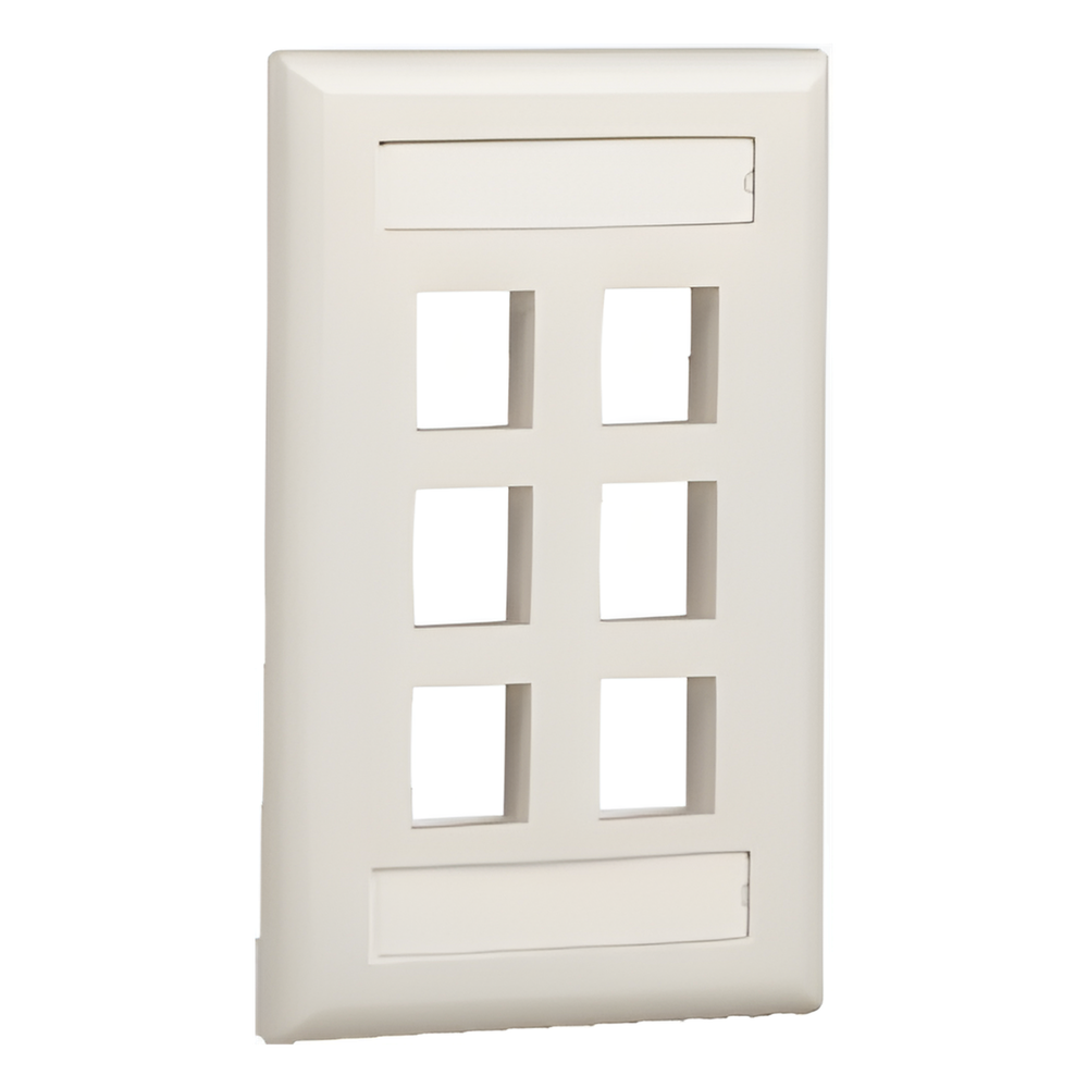Placa de Pared Vertical, Salida Para 6 Puertos Keystone, Con Espacios Para Etiquetas, Color Blanco Mate